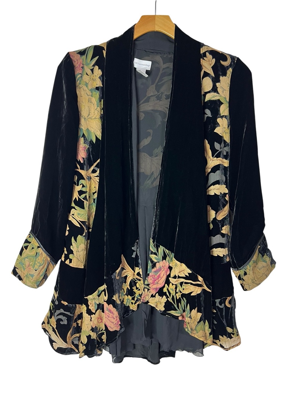 Soft Surroundings Velvet Jacquette Black Rose Garden Womens Medium